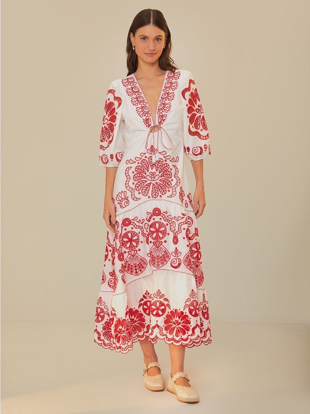 Farm Rio White Richelieu V Neck Maxi Dress - Picture 2 of 11
